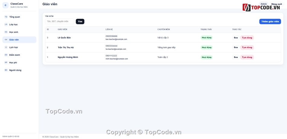 Website Quản Lý kho,Code Website Quản Lý,quản lý trung tâm
